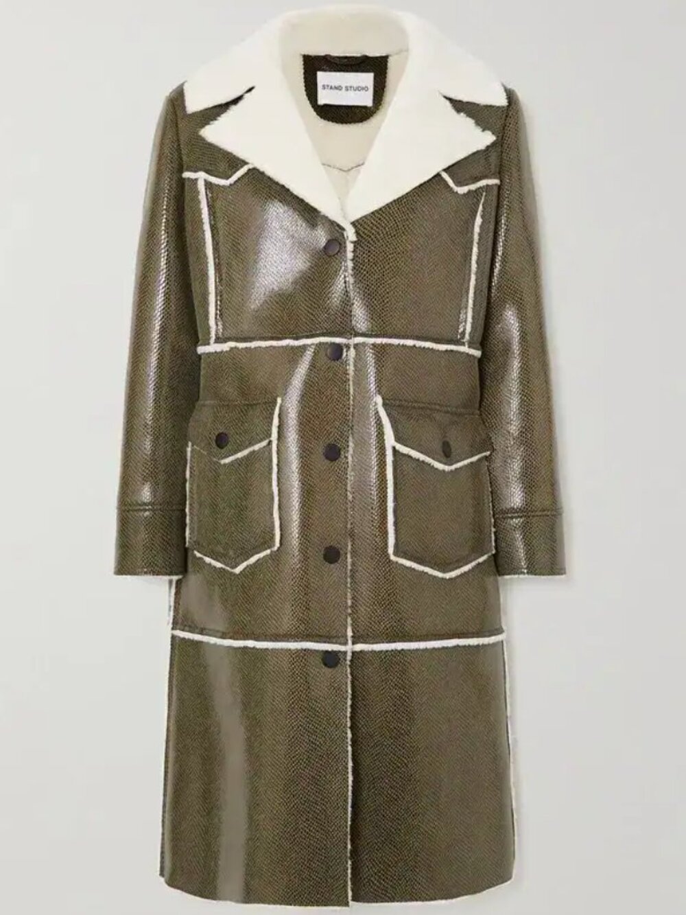Stand Studio Adele Faux Shearling Snake Print Faux Leather Coat, EU 34 US XS